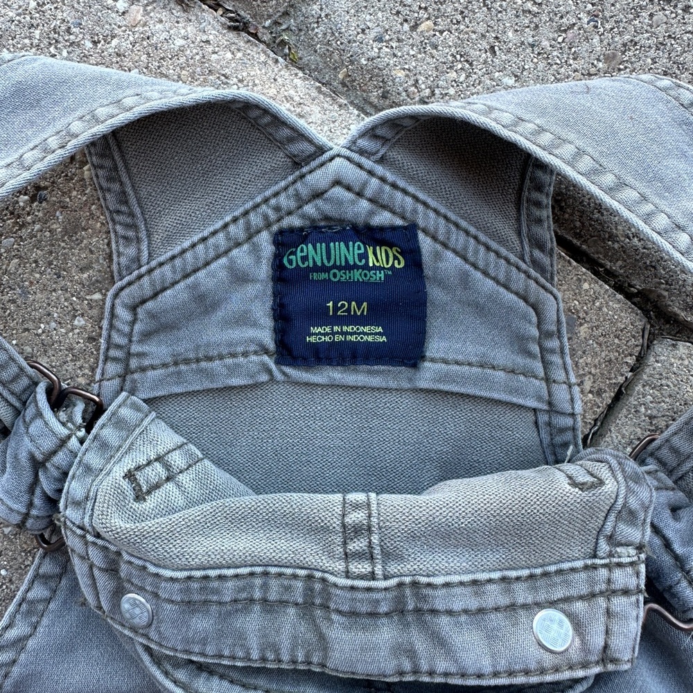 12mo Gray Pull-On Overalls with Front Bib Pocket - Picture 2 of 3